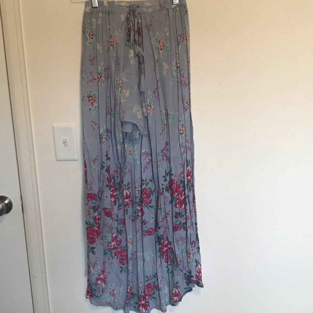 Light blue flower midi skirt